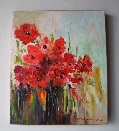 Red Poppies Original Oil Painting Meadow Impressionism Impasto Palette Knife Modern Fine Art