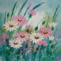 Pink White Daisies Original Oil Painting Meadow Daisy Lavender Impasto Palette Knife Textured Art