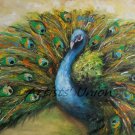 Peacock Original Oil Painting Palette Knife Textured Impasto Green Bird Contemporary Art
