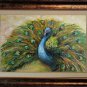 Peacock Original Oil Painting Palette Knife Textured Impasto Green Bird Contemporary Art