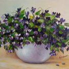 Violets Original Oil Painting Stile Life Purple Wild Flowers Bouquet Palette Knife Impressionism