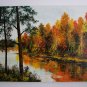 Colorful Autumn Landscape Original Oil Painting, Forest River Modern Art, Palette Knife Impasto