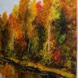 Colorful Autumn Landscape Original Oil Painting, Forest River Modern Art, Palette Knife Impasto