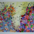 Large Abstract Original Oil Painting, Modern Cityscape Landscape, Purple, Blue Contemporary Fine Art