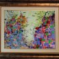 Large Abstract Original Oil Painting, Modern Cityscape Landscape, Purple, Blue Contemporary Fine Art