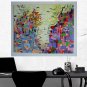 Large Abstract Original Oil Painting, Modern Cityscape Landscape, Purple, Blue Contemporary Fine Art