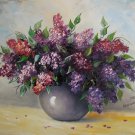 Lilacs Original Oil Painting Stile Life Purple Flowers Bouquet Palette Knife Impressionism