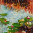 Water Lilies Original Oil Painting Autumn Lake Lily Pad Palette Knife Fine Art Impressionism Pond