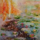 Water Lilies Original Oil Painting Lily Pad Palette Knife Fine Art Impressionism Pond