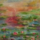 Water Lilies Original Oil Painting Colorful Impressionism Pond Landscape Lake Fine Art