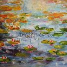 Water Lilies Original Oil Painting Pond Lily Pads Impressionism Palette Knife Fine Art
