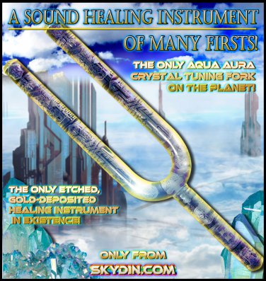 Aqua Aura Quartz Crystal Tuning Fork, 24k Gold Leaf! Etched, Handmade Sound Healing Wand Customize