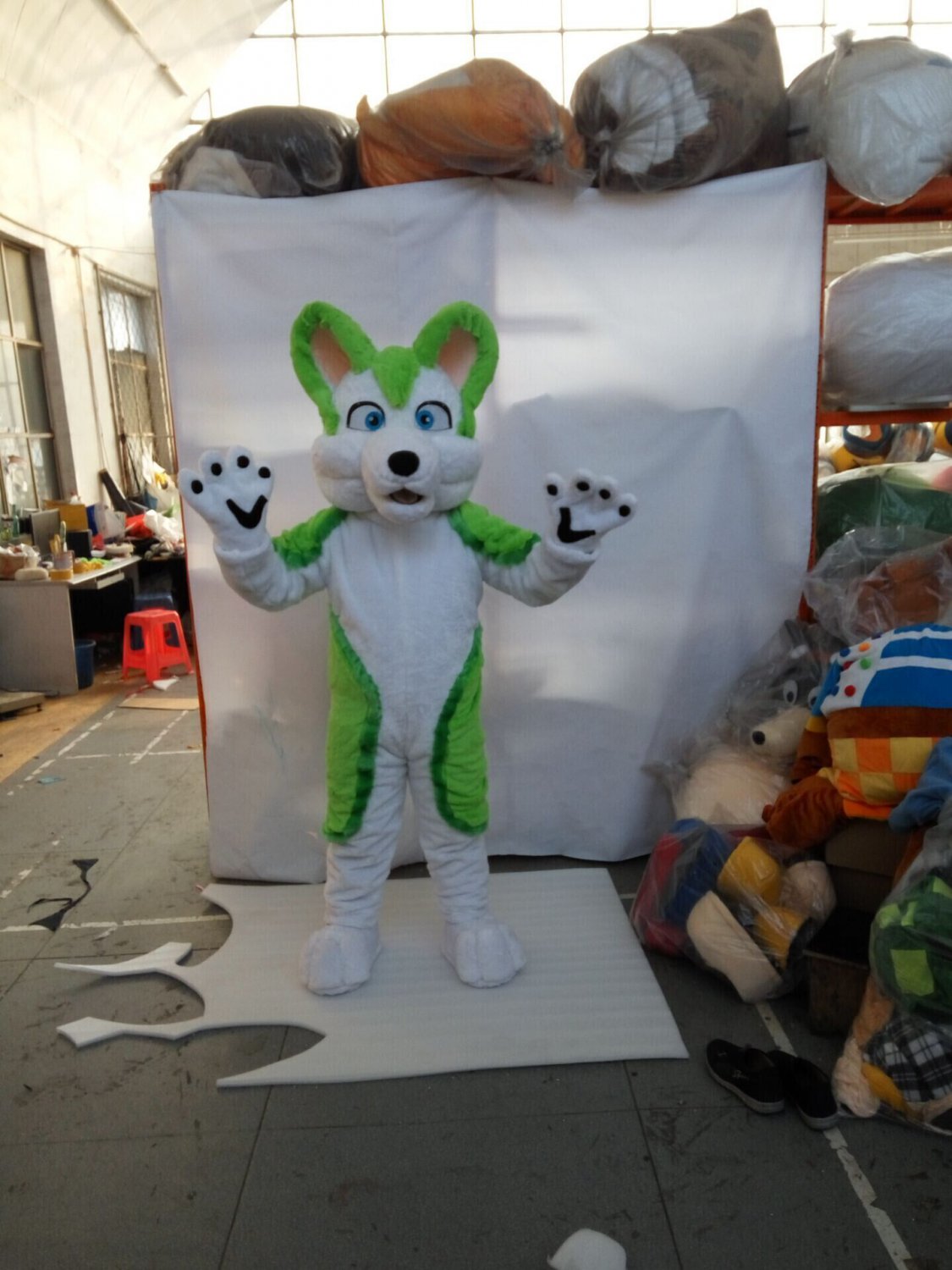 Custom made friendly lovely green husky fursuit mascot costumes Dog mascot Halloween Costumes