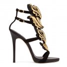 *Brand New*Authentic Giuseppe Zanotti's Black suede upper Pump Gold-metal 'Cruel