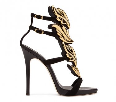 *Brand New*Authentic Giuseppe Zanotti's Black suede upper Pump Gold-metal 'Cruel