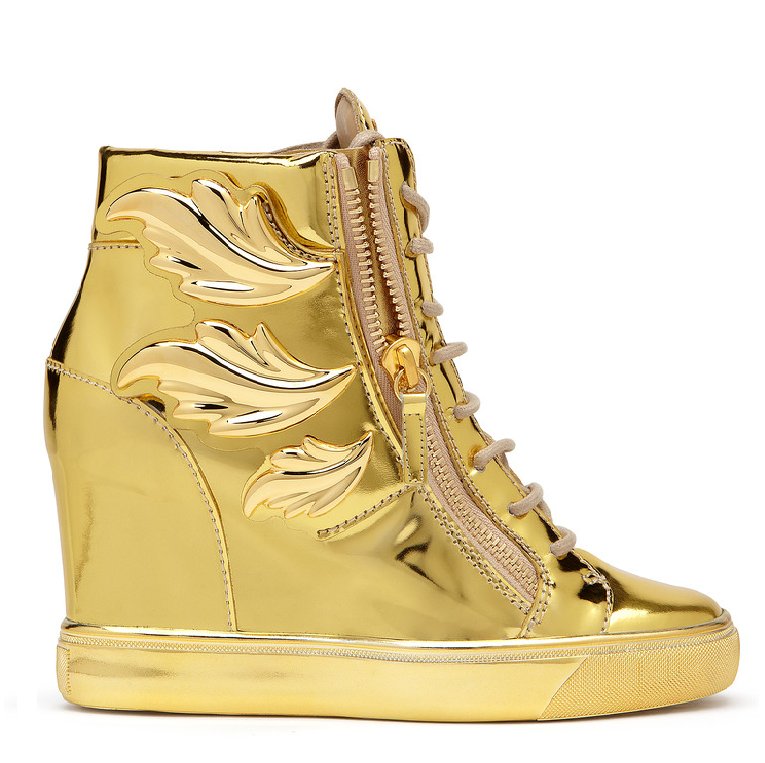 *Brand New* Authentic Gold mirrored patent leather upper Wedge Cruel