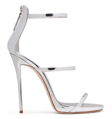 *Brand New* Authentic Giuseppe Zanotti Silver mirrored patent leather Strap Heels