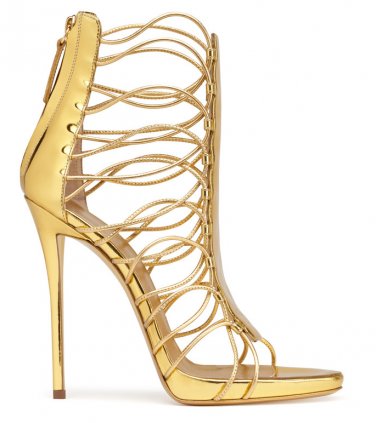 *Brand New* Authentic Giuseppe Zanotti Gold Metallic Calfskin Leather Upper Heels