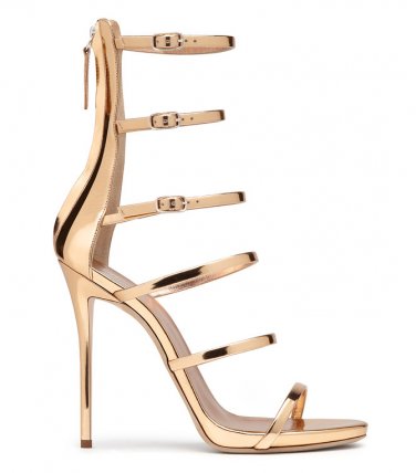 *Brand New* Authentic Giuseppe Zanotti Mirrored Rose Gold Patent Leather Strapped Upper Heels