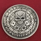 BIKER SKULL PISTON & CHAIN Novelty Good Luck Heads Tails Challenge Coin #297