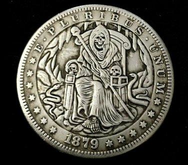 GRIM REAPER Throned Skull  Novelty Good Luck Heads Tails Challenge Coin 304
