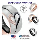 "I Love You" Couple's Matching Wedding Bands Heart CZ Stone Promise Stainless