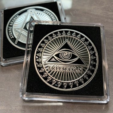 Freemason Challenge Coin-All Seeing Eye Masonic Templar Brotherhood Coin w Case