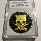 UNITED STATES ARMY Sniper Skull Challenge Coin "One Shot~One Kill" w Case A33
