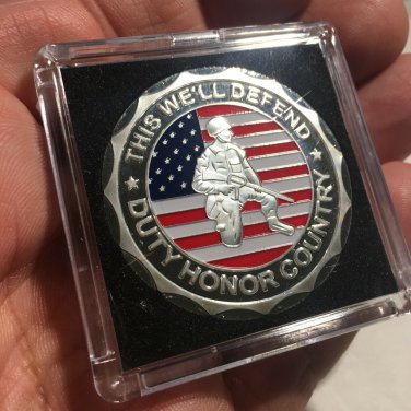 US Army Veteran Challenge Coin Silver Plated "This We'll Defend" with Case A-50