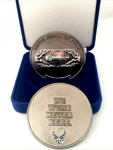 USAF Air Force Intelligence "We Were Never Here" CHALLENGE COIN LARGE 45MM W/box