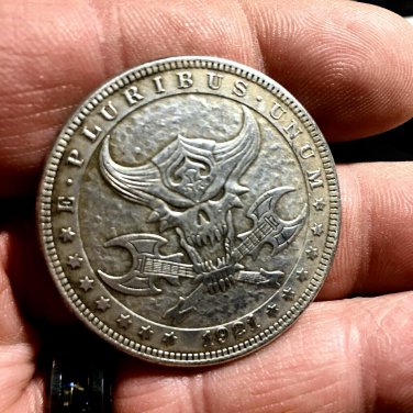 Skull Devil Electric Guitar Novelty Good Luck Heads Tails Challenge Coin #325