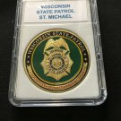 WISCONSIN STATE PATROL ST MICHAEL POLICE Challenge Coin 40mm with Case P43