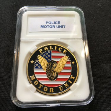 POLICE MOTOR UNIT GOLD PLATED PREMIUM Challenge Coin 40mm w/case P34