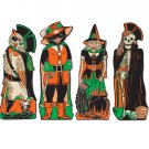 Vintage Halloween Cutouts Skeleton Witch Cat Owl All 4! 17"L NEW & FUN SET!