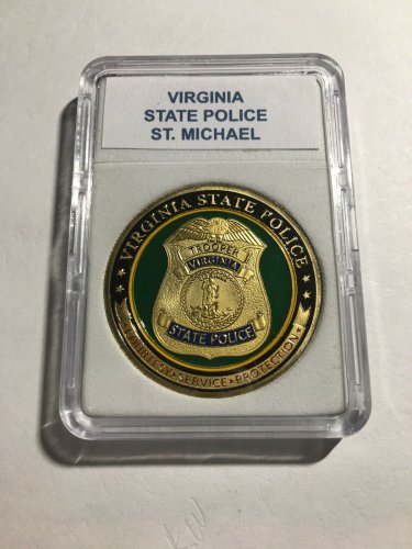 VIRGINIA STATE POLICE TROOPER Shield POLICE St. Michael Challenge Coin 40mm P-54