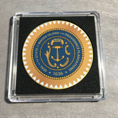 RHODE ISLAND State Seal Colorized Collectible Challenge Coin w/Case #357