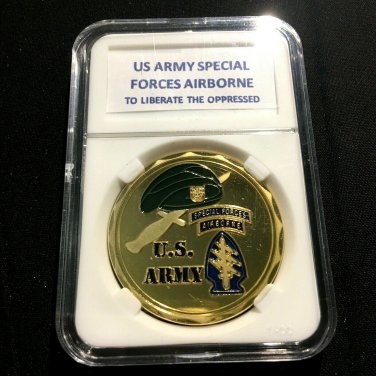 U.S ARMY Special Forces AIRBORNE DE OPRESSO LIBER CHALLENGE COIN w CASE! A-4