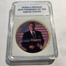 PRESIDENT RONALD REAGAN Proud American Flag USA Colorized CHALLENGE COIN