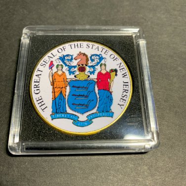 NEW JERSEY (NJ) State Seal Challenge Coin Colorized USA w/Case #366
