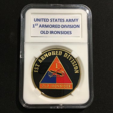 US ARMY Challenge Coin 1ST ARMORED DIVISION "OLD IRONSIDES" with Case!