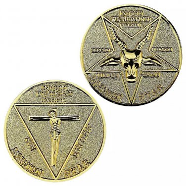 Satanic Pentagram Devil Goat Head GOLD Good Luck Heads Tails Challenge Coin