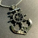 Mens Sailing Necklace LARGE Captains Wheel and Anchor-24" Chain Inc. Great Gift!