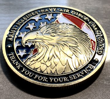 US Military Eagle Challenge Coin "THANK YOU" ARMY-NAVY- AIR FORCE COAST GUARD US