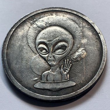 Greetings Earthlings Alien Challenge Coin Lucky Pocket Heads Tails Flip Token