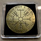 Norse Viking Rune Vegvisir Compass Challenge Coin w/2x2 Snaptight Case