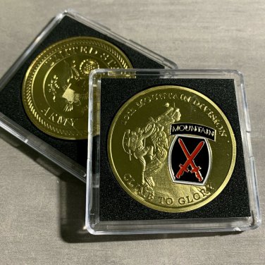 10th Mountain Division Challenge Coin -US Army "Climb To Glory" w/ Case NEW!