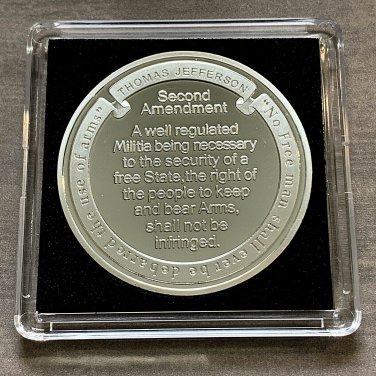 2ND AMENDMENT Challenge Coin  St Michael Protector Silver PL with Case!