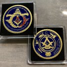 Freemason Challenge Coin Masonic Templar Brotherhood w Case-FREE SHIPPING