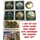 WW2 PEARL HARBOR 5 CHALLENGE COIN SET & TIME MAG SPEC EDITION-80th Anniversary