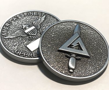 UNITED STATES ARMY DELTA FORCE ELITE SILVER OPPRESSORS BEWARE Challenge Coin